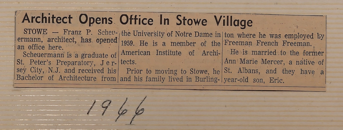 Architect Opens Office In Stowe Village, 1966